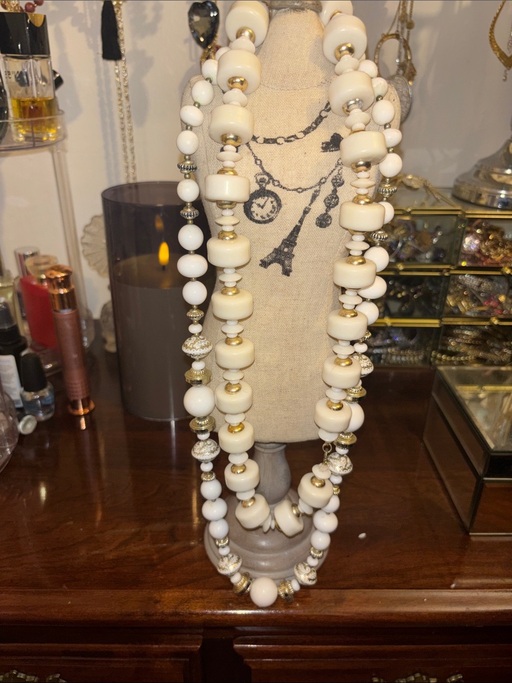 Classic Cream and White Beaded Layered Necklace with Gold/Silver tone Accents